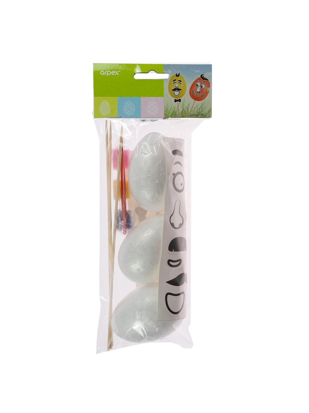 Zestaw dekoracji kreatywnych na piku (jajka x3, wąsiki, farbki)