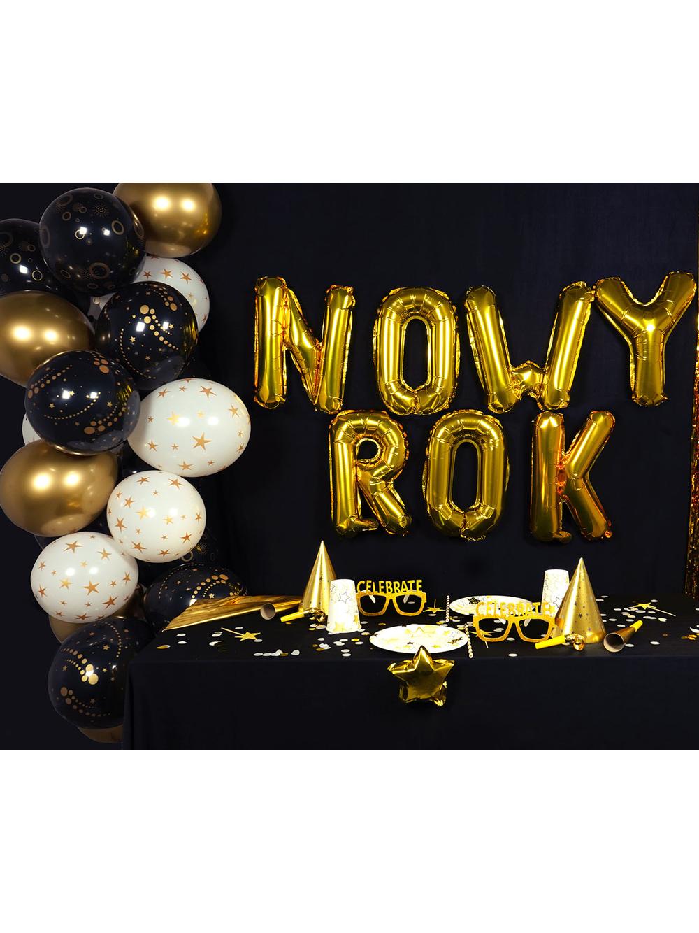 Balony ze złotym nadrukiem gwiazdki (6 szt.)