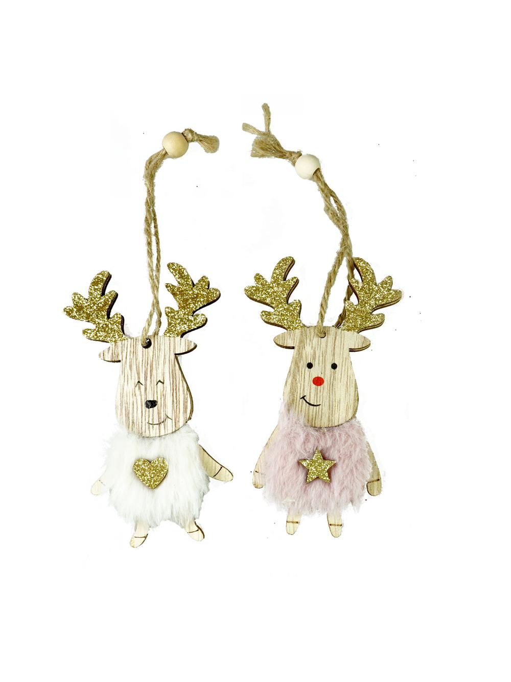 Drewniany renifer brokatowy z futerkiem - FSC 100%