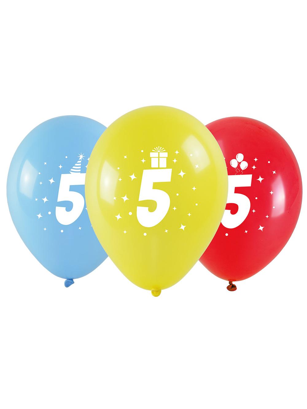 Balony z nadrukiem cyferki - 5 (3 szt.)