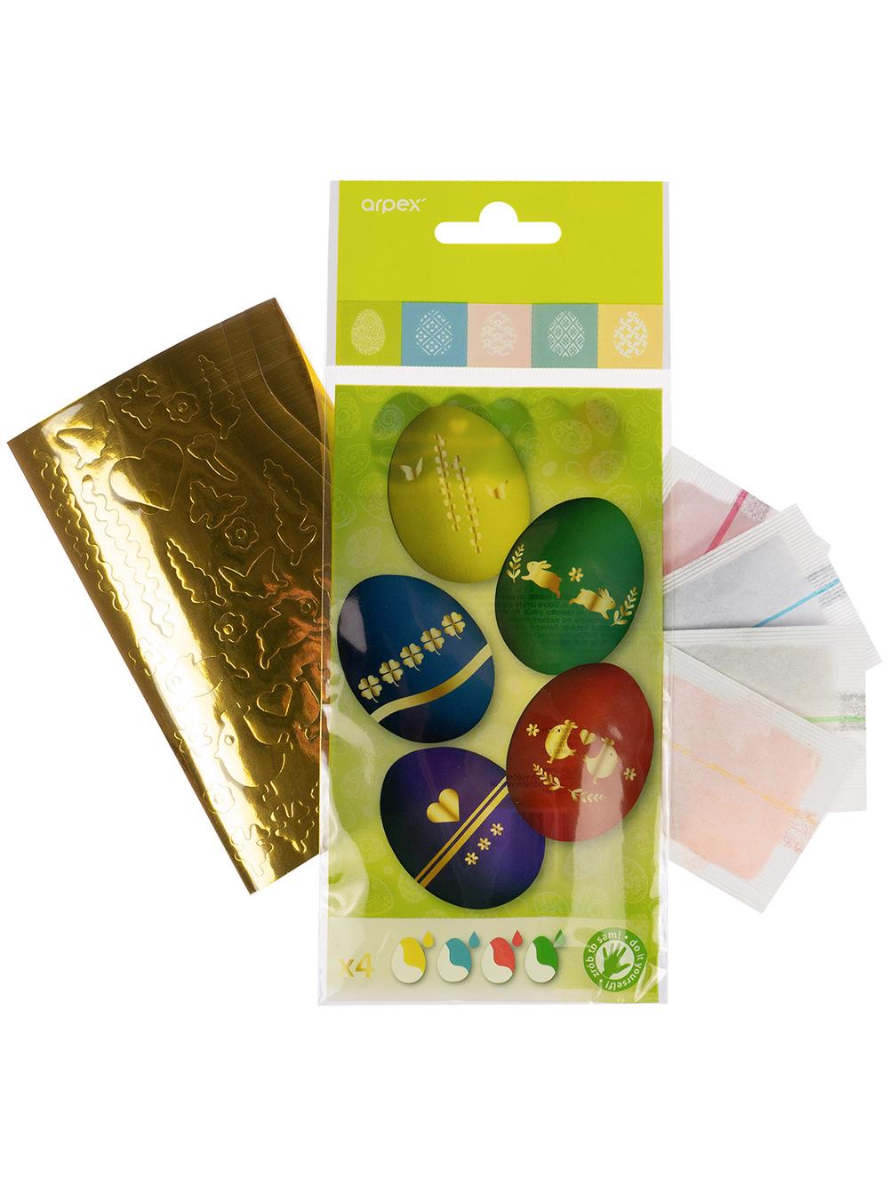 Zestaw do zdobienia pisanek (barwniki 5 szt., arkusz ze złotymi naklejkami)