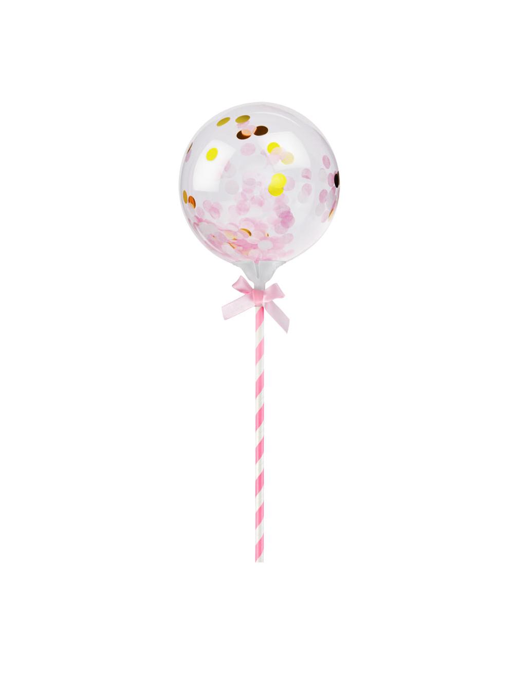 Balon transparentny na patyczku z konfetti różowym