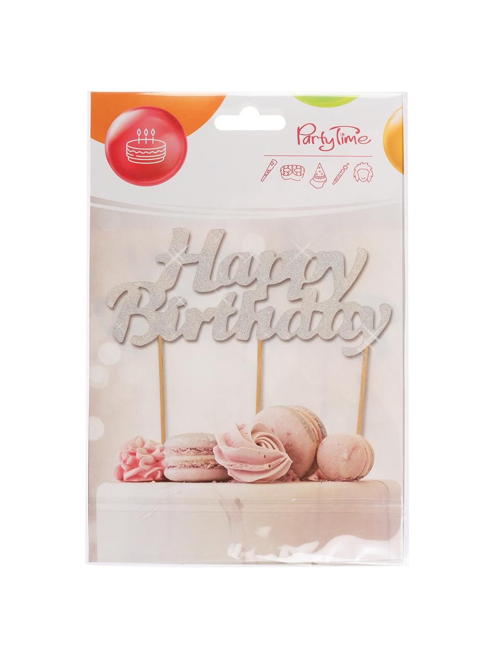 Dekoracja tortu Happy Birthday srebrna - FSC Mix Credit