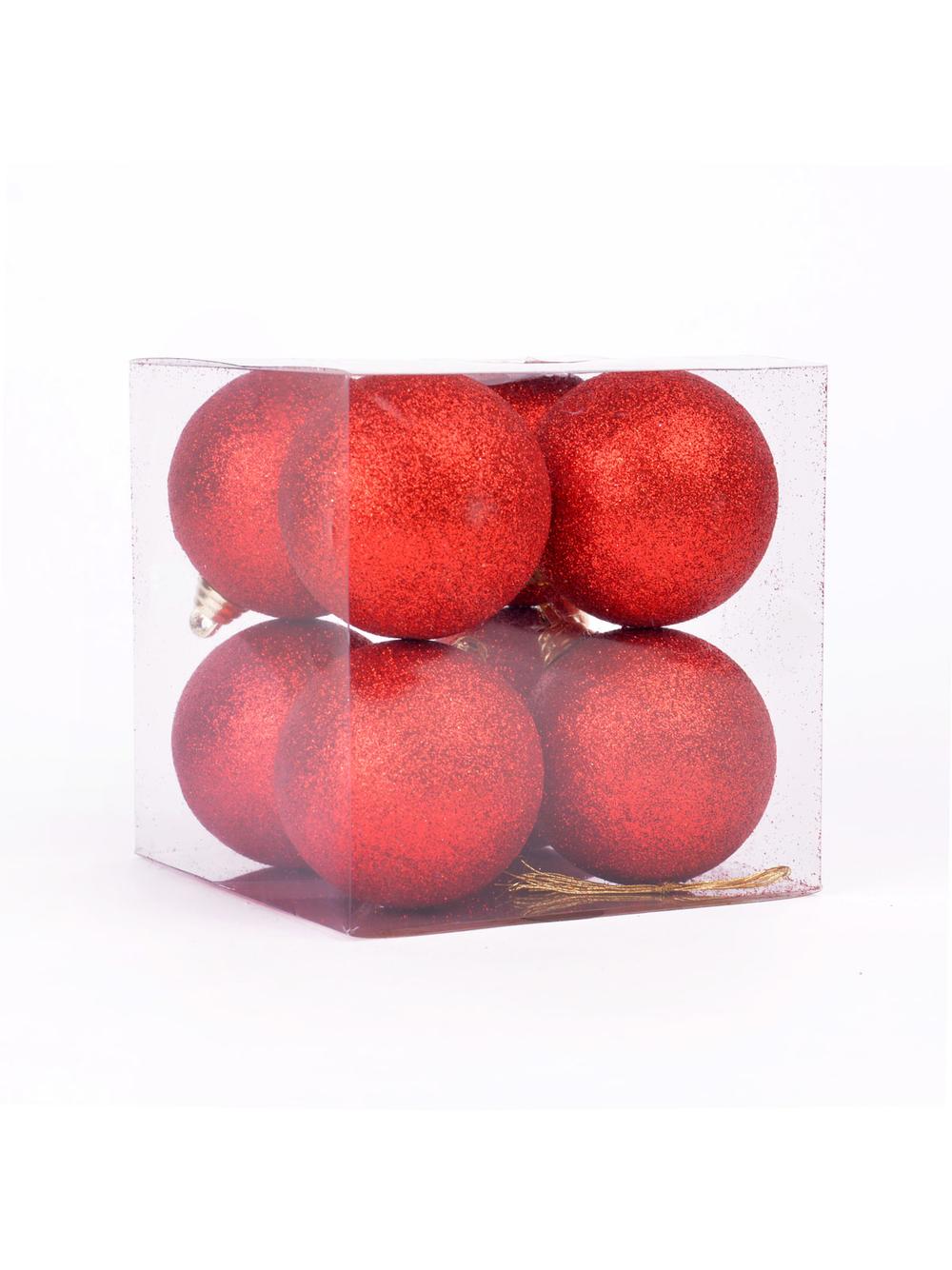 Bombki brokatowe pudełko (8 szt.) czerwone