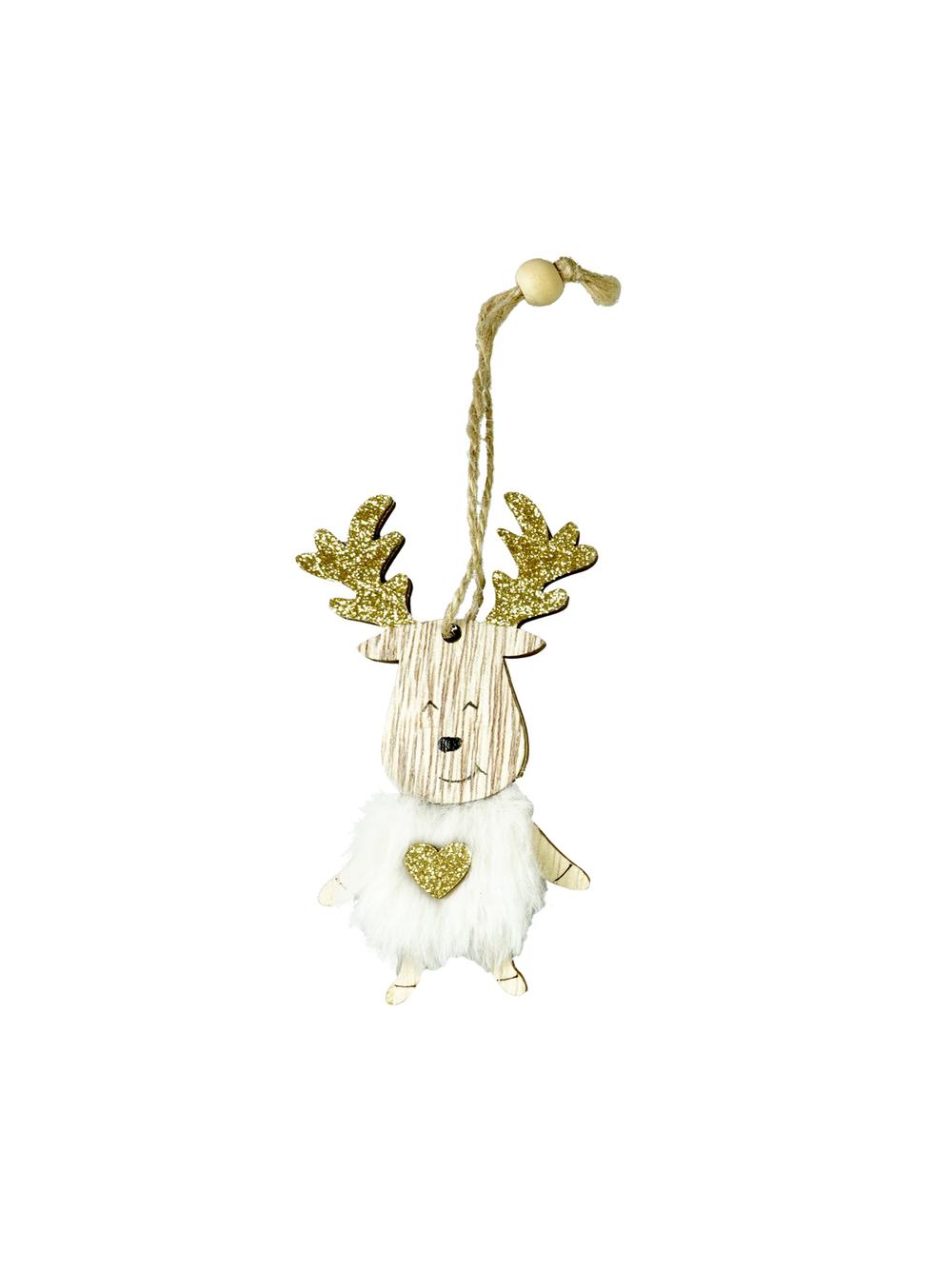 Drewniany renifer brokatowy z futerkiem - FSC 100%