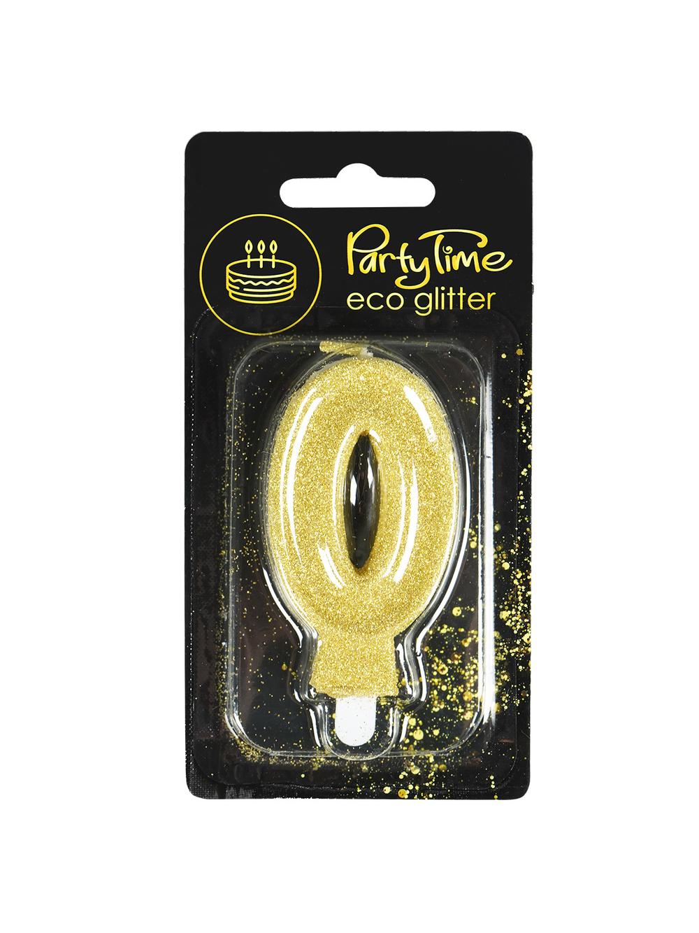 Świeczka cyferka z eko-brokatem nr 0