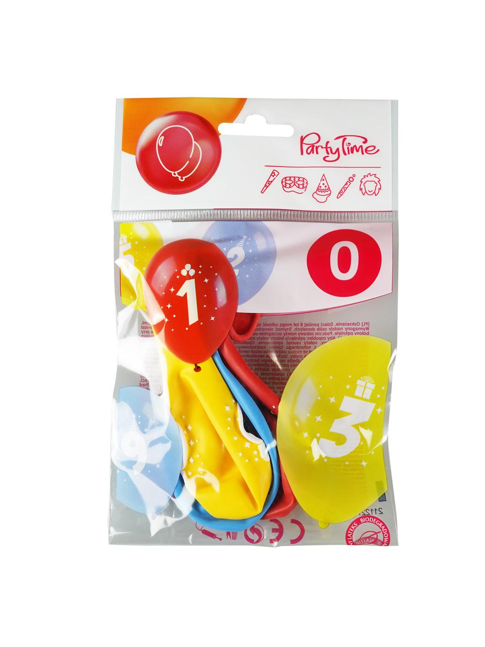 Balony z nadrukiem cyferki - 0 (3 szt.)