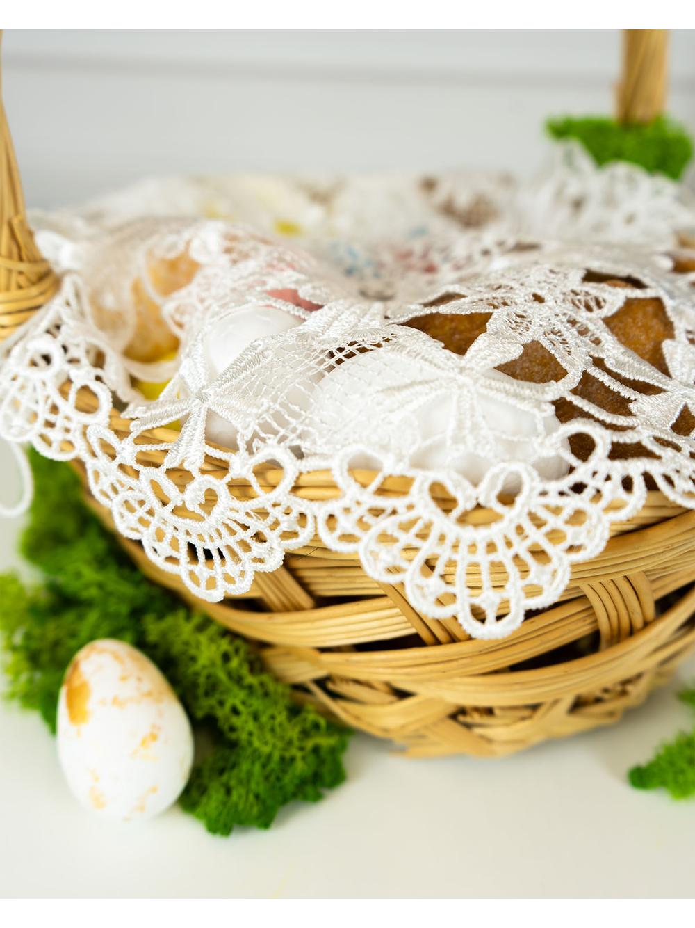 Ażurowa serweta na koszyczek (okrągła) - z tasiemkami do wiązania wzór B