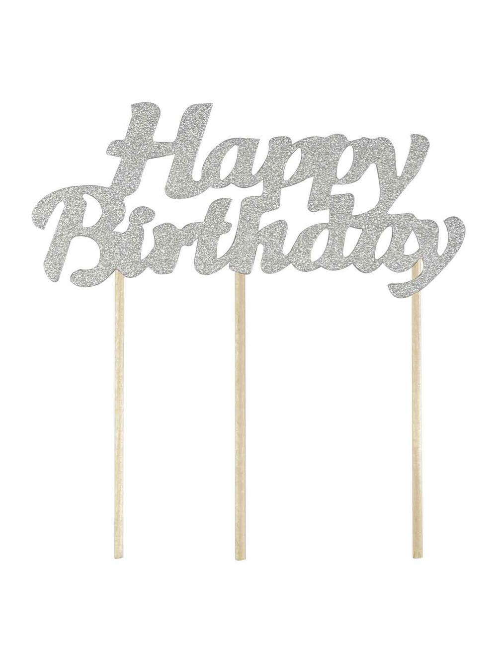Dekoracja tortu Happy Birthday srebrna - FSC Mix Credit