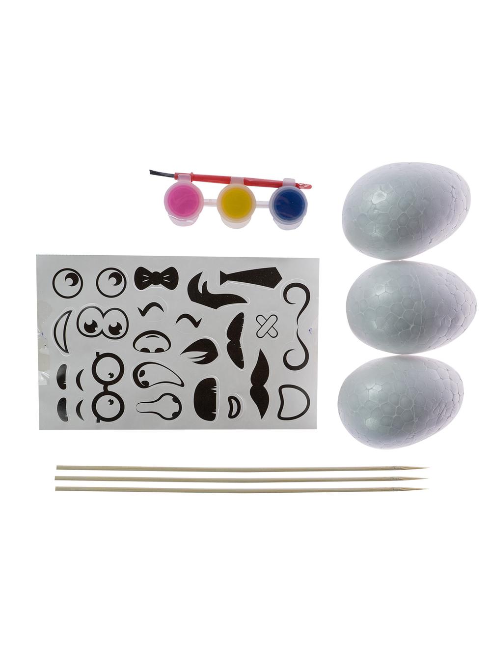 Zestaw dekoracji kreatywnych na piku (jajka x3, wąsiki, farbki)