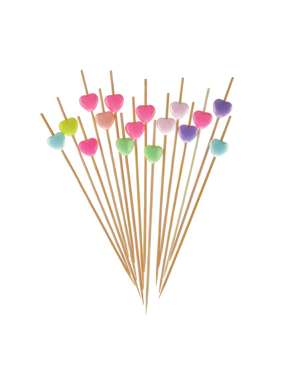 Szpilki do koreczków z pastelowymi serduszkami (16 szt.) - FSC 100%
