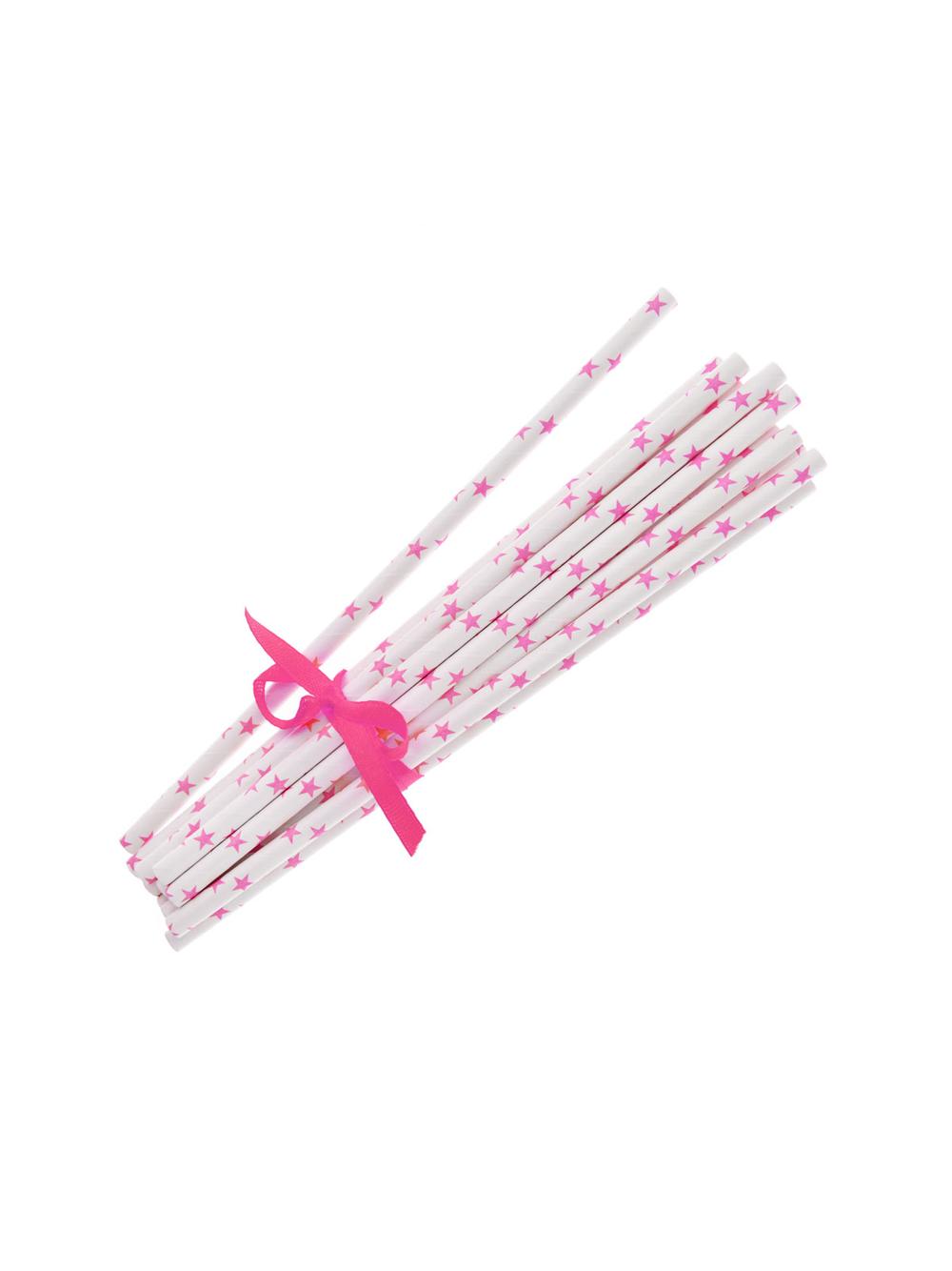 Słomki papierowe - gwiazdki (144 szt.) różowe