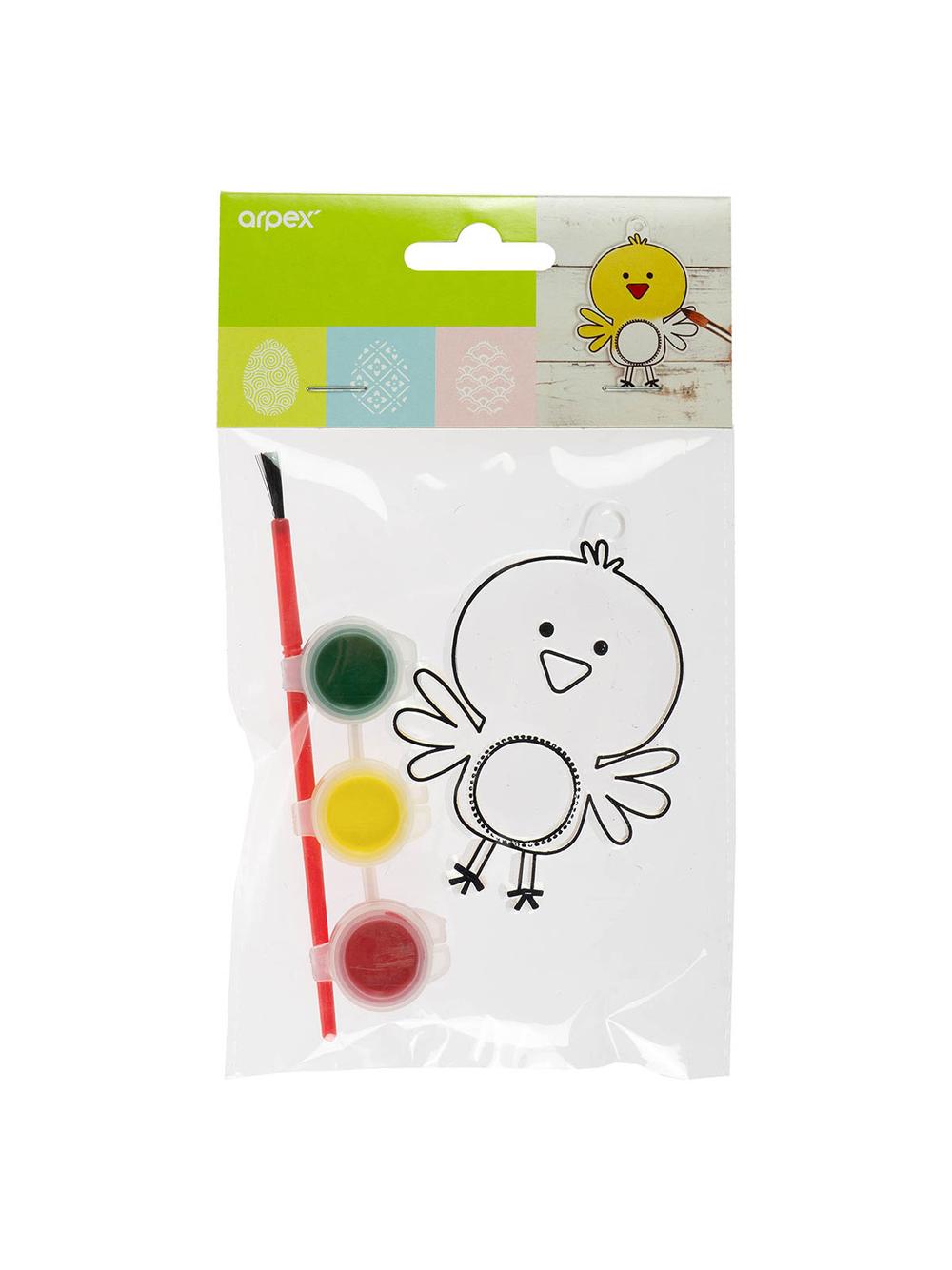 Witrażyk do malowania (zestaw z farbkami i pędzelkiem) - kurczaczek