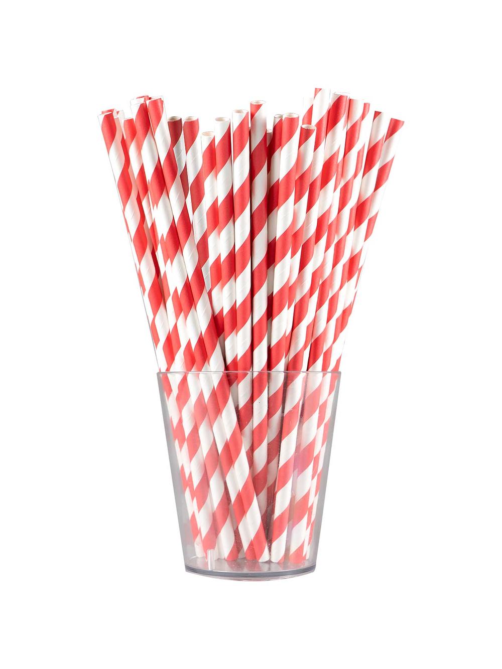 Słomki papierowe - paski czerwone (12 szt.) - FSC Mix Credit