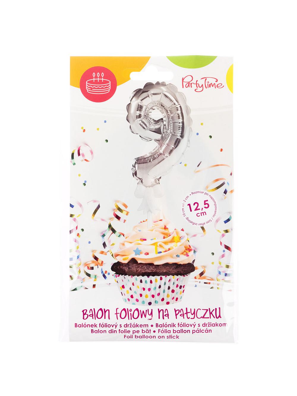 Balon foliowy na patyczku nr 9 srebrny