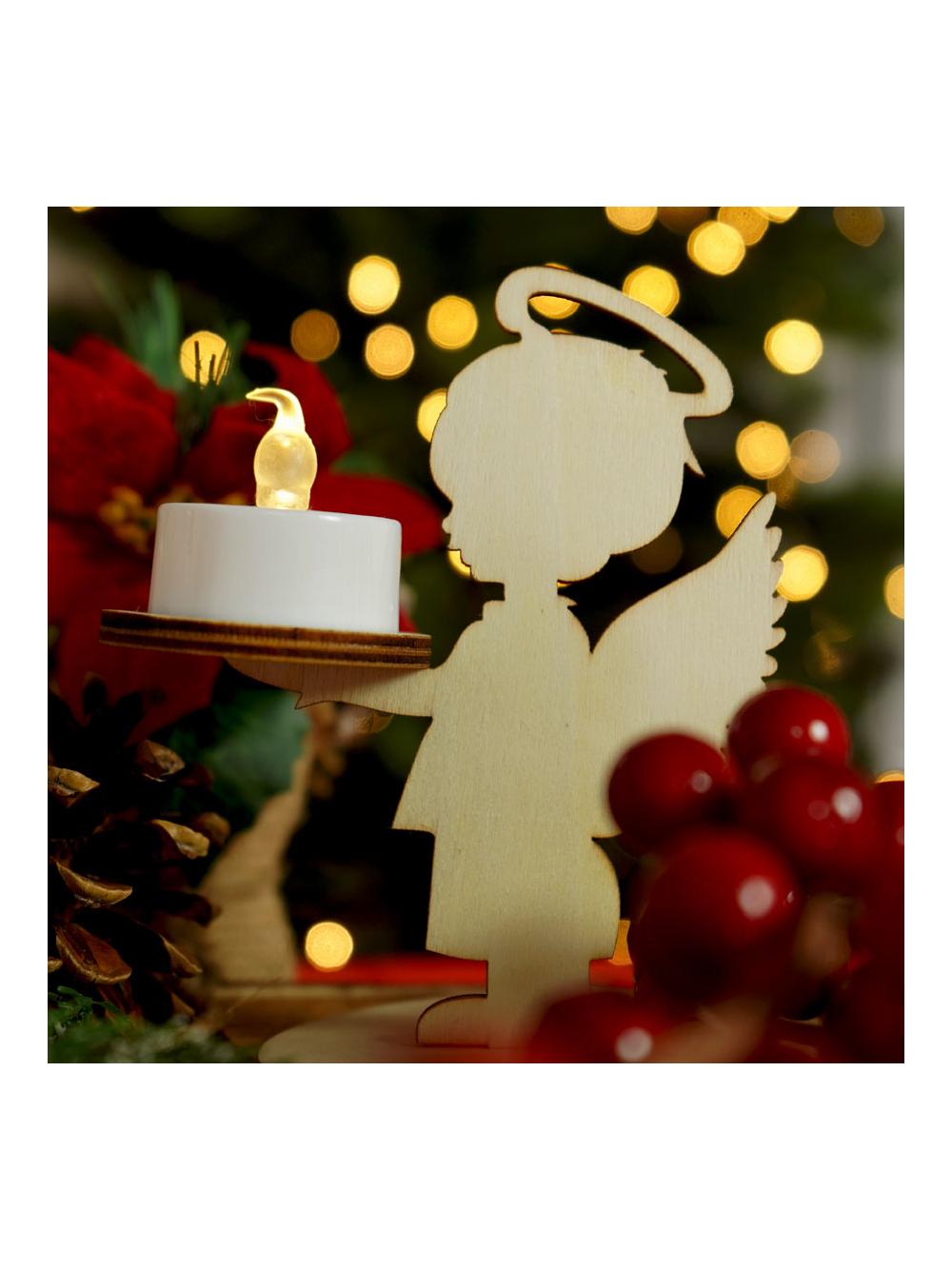 Świecznik drewniany - aniołek