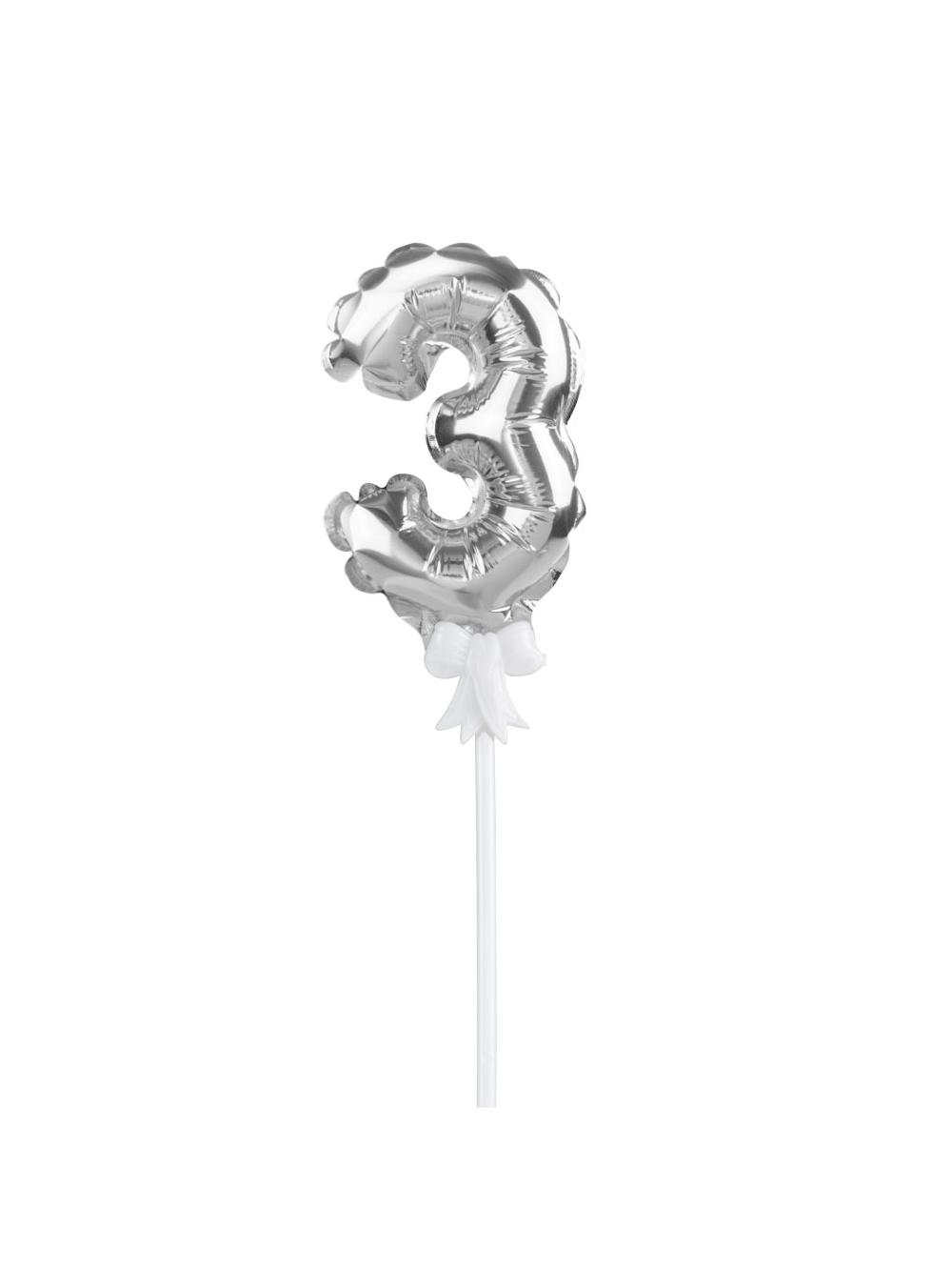 Balon foliowy na patyczku nr 3 srebrny