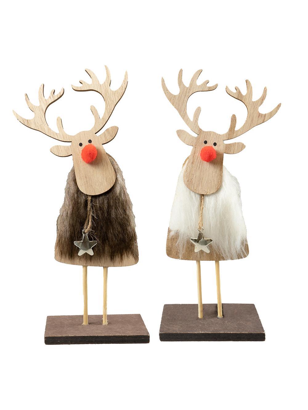Drewniana dekoracja - renifer z futerkiem