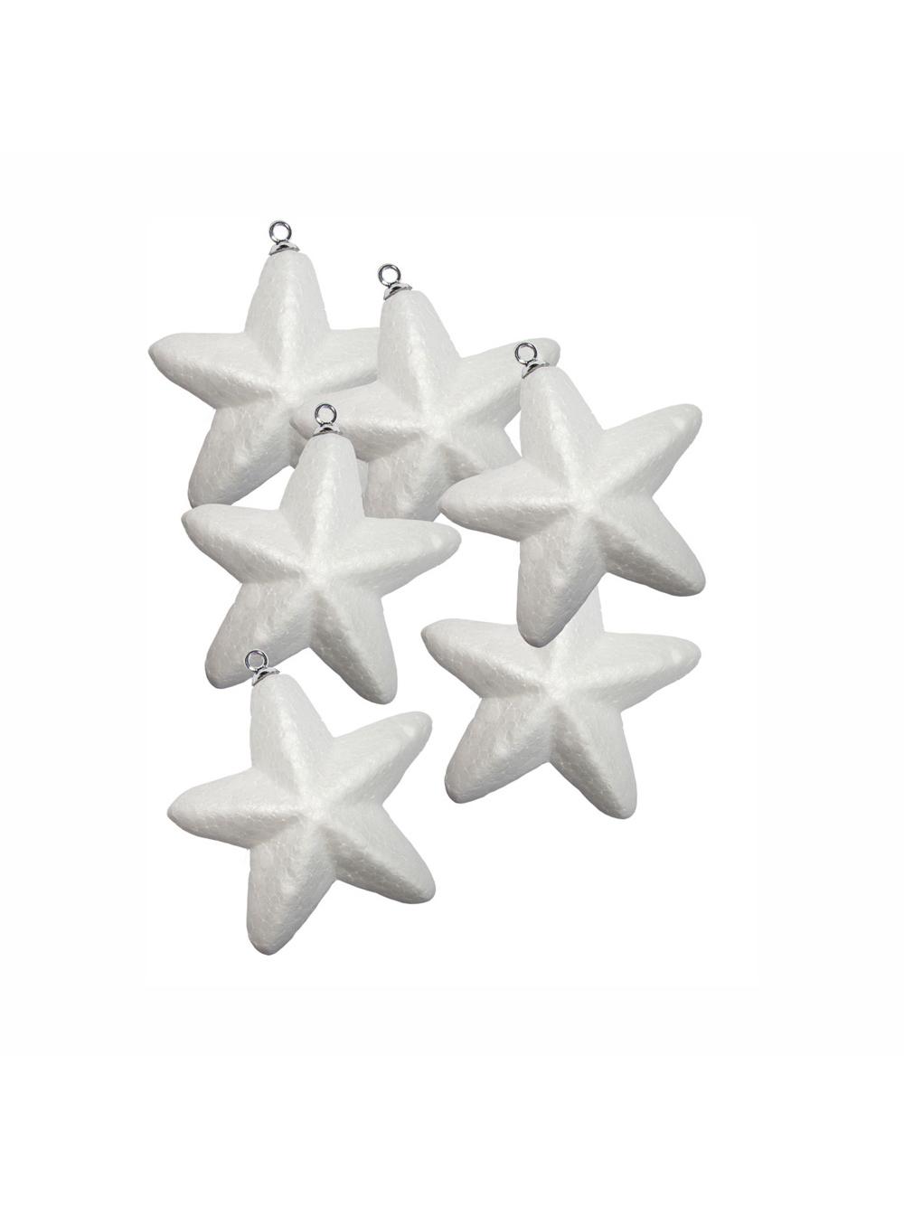 Gwiazdki styropianowe z zawieszkami (6 szt.)