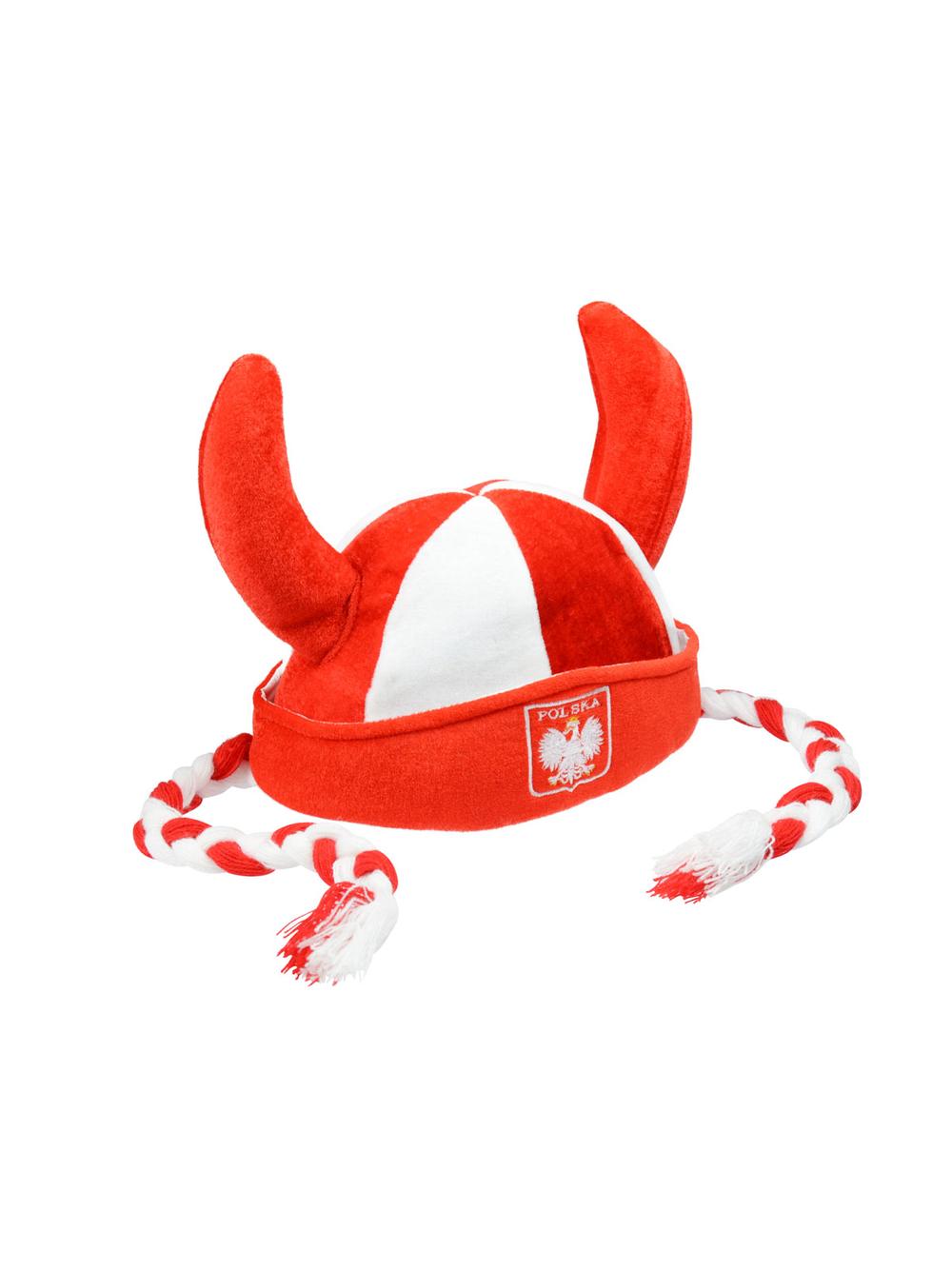 Czapka rogi z warkoczami "Biało-Czerwoni"