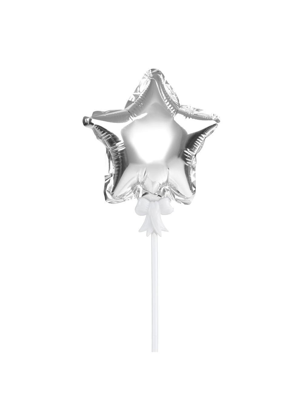 Balon foliowy na patyczku gwiazdka srebrny