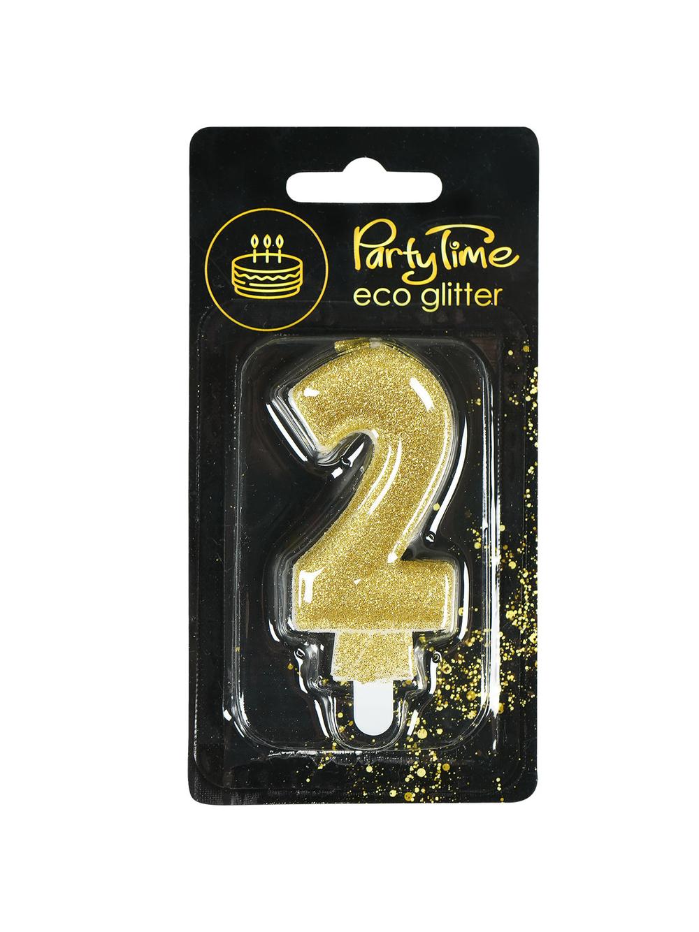 Świeczka cyferka z eko-brokatem nr 2