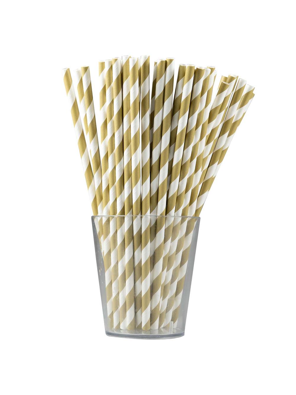 Słomki papierowe paski złote (12 szt.) - FSC Mix Credit
