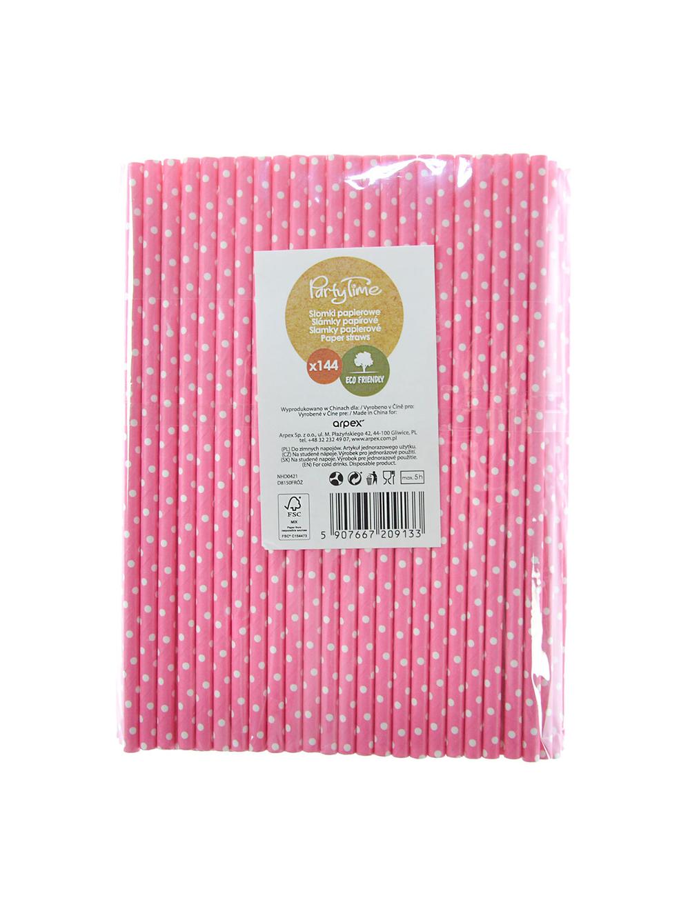 Słomki papierowe różowe w białe kropki (144 szt.) - FSC Mix Credit