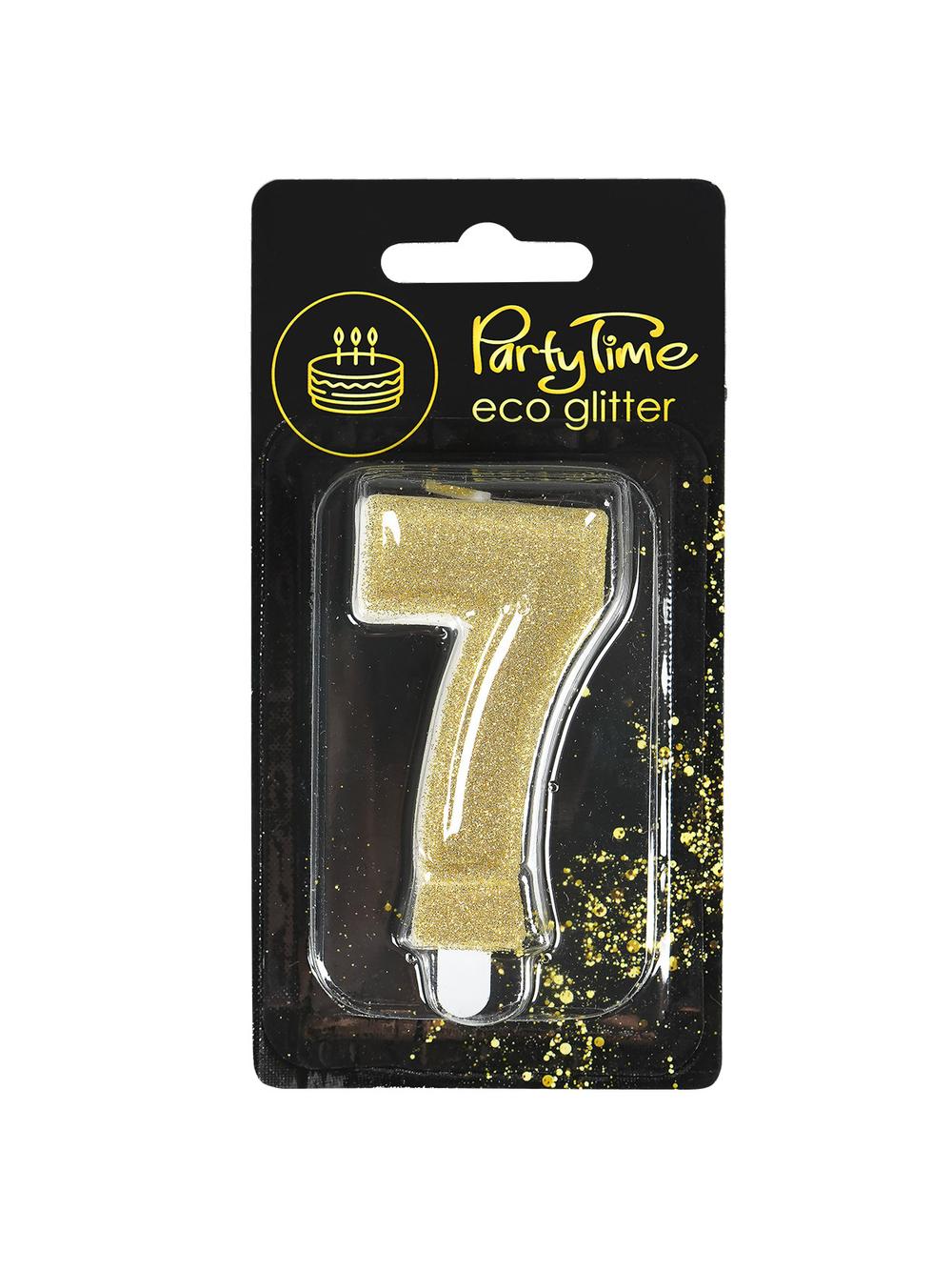 Świeczka cyferka z eko-brokatem nr 7