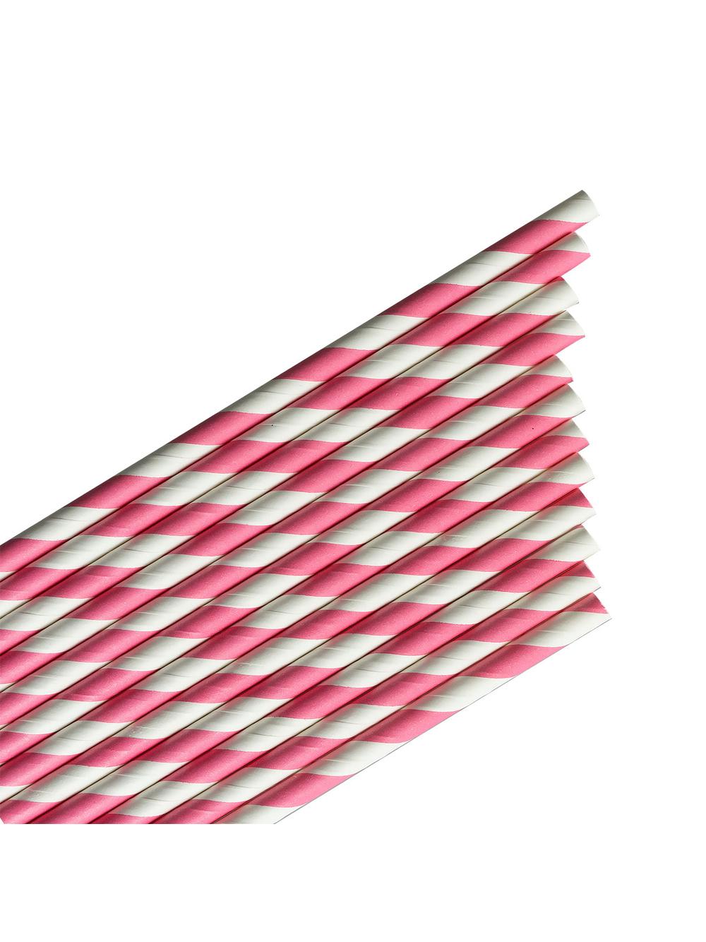 Słomki papierowe - paski różowe (12 szt.) - FSC Mix Credit