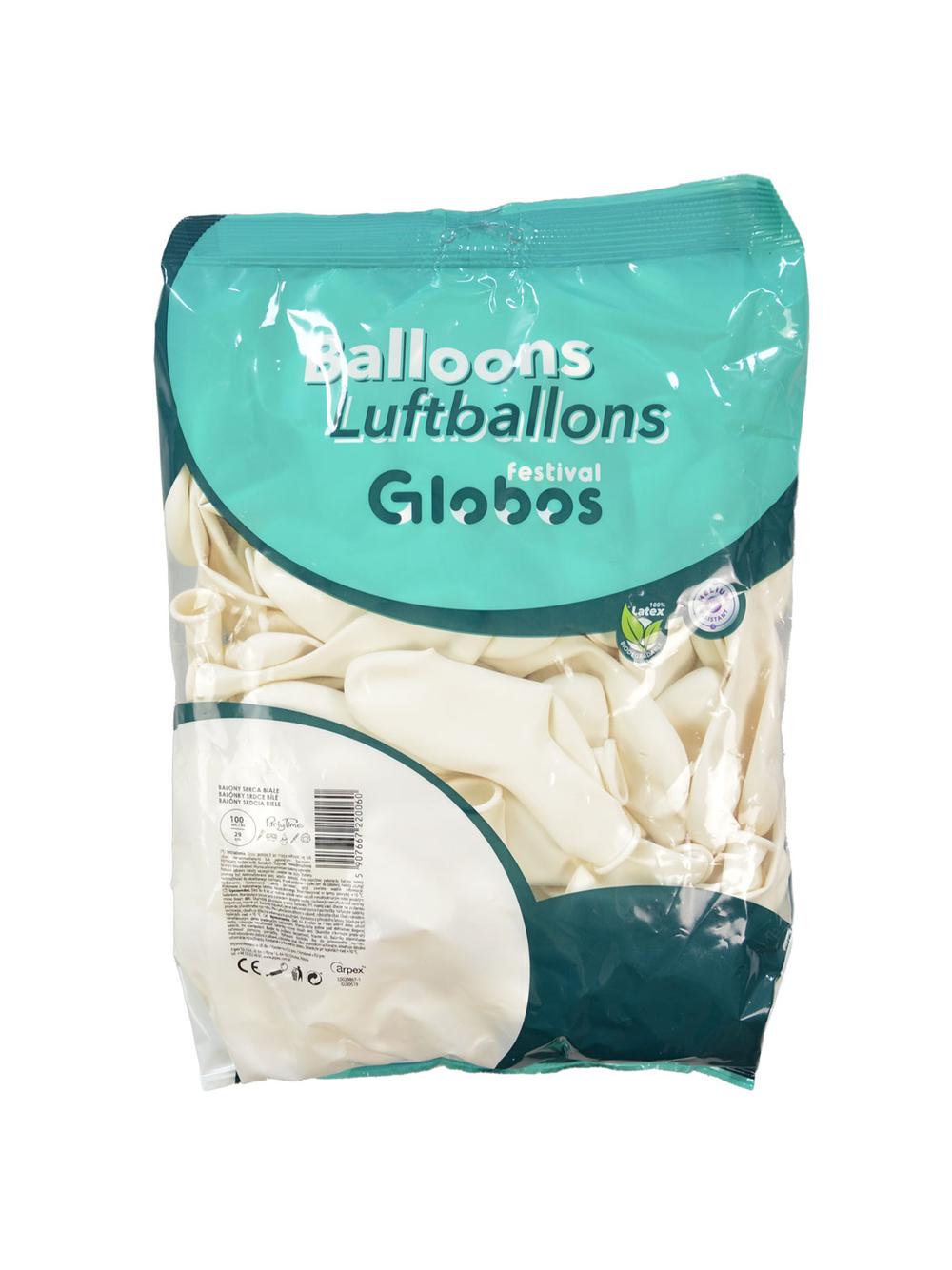 Balony serca białe (100 szt.)