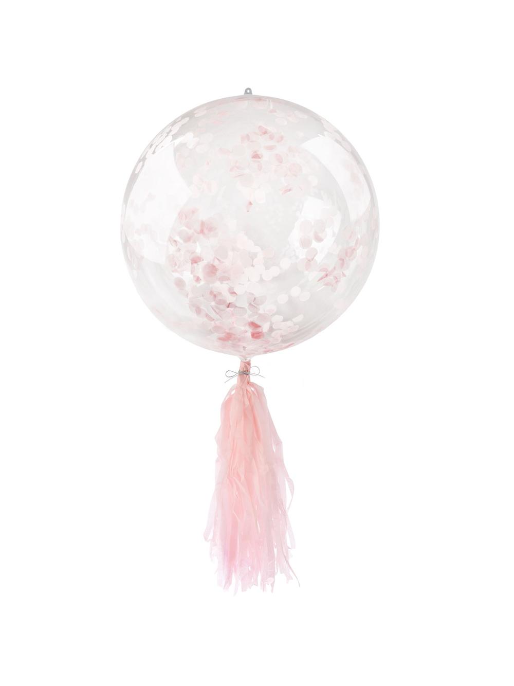 Balon PVC z konfetti i frędzlami - różowy