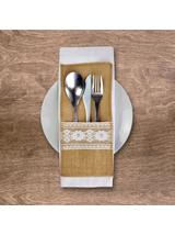 Jutowe etui na sztućce z koronką (2 szt.)