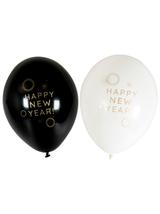 Balony ze złotym nadrukiem Happy New Year (6 szt.)