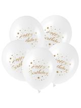 Balony ze złotym nadrukiem Happy Birthday (5 szt.)