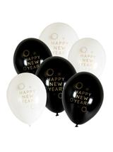 Balony ze złotym nadrukiem Happy New Year (6 szt.)