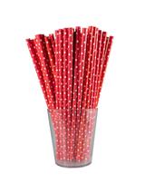 Słomki papierowe czerwone w białe kropki (12 szt.) - FSC Mix Credit