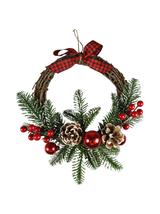 Wieniec na kole z kokardą w kratę