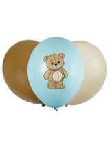 Balony pastelowe - miś (niebieskie z nadrukiem, beżowe, brązowe)