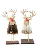 Drewniana dekoracja - renifer z futerkiem