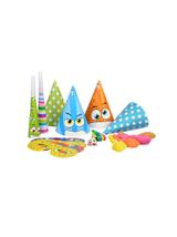 Zestaw party dla 4 osób (4 czapeczki, 2 gwizdki, 2 trąbki, 4 maski, 4 balony pastelowe)