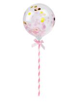 Balon transparentny na patyczku z konfetti różowym