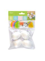 Zestaw dekoracji kreatywnych "kurczaki" (jajka x4, materiałowe elementy do zdobienia)