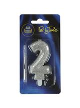 Świeczka cyferka premium nr 2 srebrna