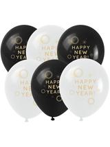 Balony ze złotym nadrukiem Happy New Year (6 szt.)