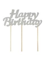 Dekoracja tortu Happy Birthday srebrna - FSC Mix Credit