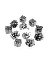 Komplet ozdób choinkowych - prezenciki szyszki (12 szt.) srebrne