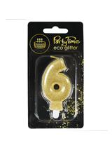 Świeczka cyferka z eko-brokatem nr 6