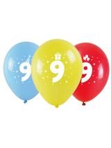 Balony z nadrukiem cyferki - 9 (3 szt.)
