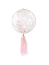 Balon PVC z konfetti i frędzlami - różowy